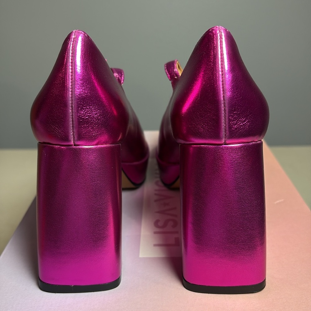 LisaVicky Notice-V Raspberry Metallic Platform Heels - Picture 4 of 6